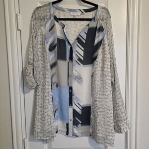 Calvin Klein Blue and White Patterned Blouse